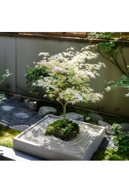 Декоративный клен укигумо в стильном садовом ландшафте.